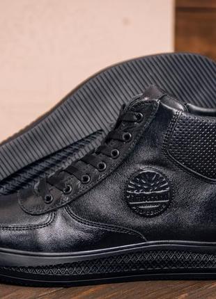 Мужские зимние кожаные ботинки timeberland black8 фото