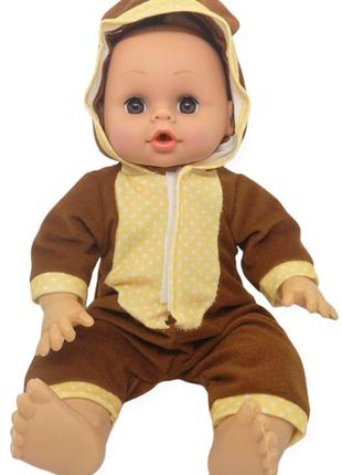 Пупс лялька розмовляє плаче сміється в костюмі ведмедик 29.5 см little baby з пляшечкою1 фото