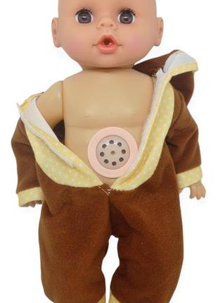Пупс лялька розмовляє плаче сміється в костюмі ведмедик 29.5 см little baby з пляшечкою9 фото
