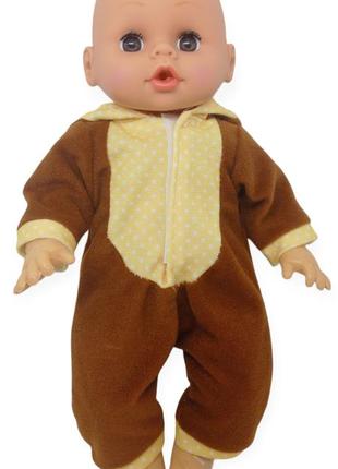 Пупс лялька розмовляє плаче сміється в костюмі ведмедик 29.5 см little baby з пляшечкою8 фото