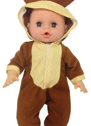 Пупс лялька розмовляє плаче сміється в костюмі ведмедик 29.5 см little baby з пляшечкою6 фото