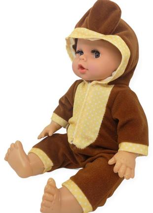 Пупс лялька розмовляє плаче сміється в костюмі ведмедик 29.5 см little baby з пляшечкою2 фото