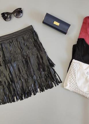 Стильна шкіряна спідниця юбка з бахромою morgan, франція, р.m/l