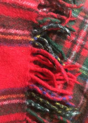 Теплый красный шарф шерсть классическая шотландская клетка 133х28 см2 фото