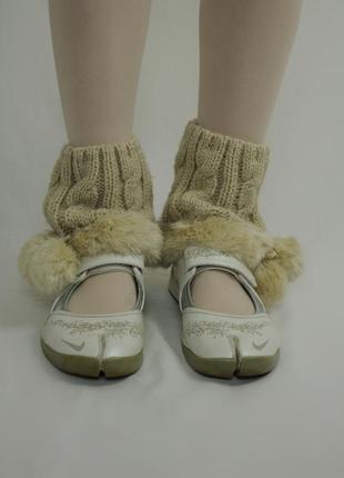 Гетры митенки искусственный мех вязаные бежевые помпоны пушистые белые меховые меховые...