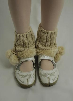 Гетры митенки искусственный мех вязаные бежевые помпоны пушистые белые меховые меховые...