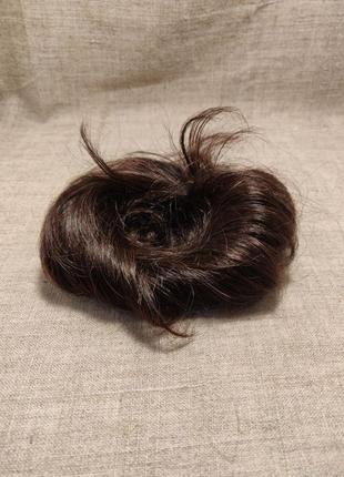 Резинка для волосся зі штучного волосся коричневий2 фото