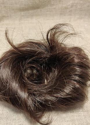 Резинка для волосся зі штучного волосся коричневий3 фото
