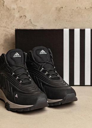 Мужские зимние кожаные ботинки adidas originals ozelia black4 фото