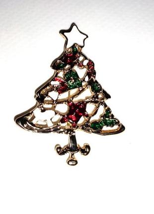 Брошка новорічна ялинка жіноча подарунок ель з камінцями камінчиками кристалами золота цікава не звичайна різдвяна різдво новий рік дитяча