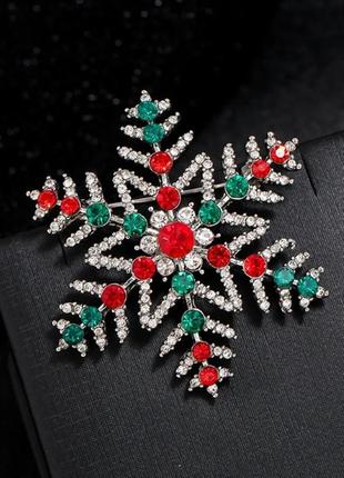 Яскрава святкова брошка ❄️ сніжинка ❄️ підвіска кулон підвіс новорічна зимова срібляста кристали