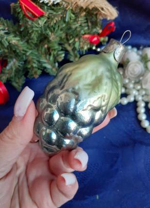 Гроздь винограда 🍇🎄☃️ ссср елочная новогодняя игрушка выдувная стекло амальгама кобальт эмаль фрукты советская рождественская