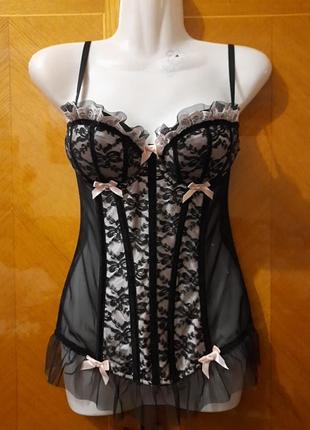 Кружевной роскошный пеньюар корсет р.10 /36 от ann summers, косточки, поролон, пуш-ап
