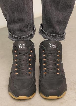 Ботинки мужские кожаные мех черные8 фото