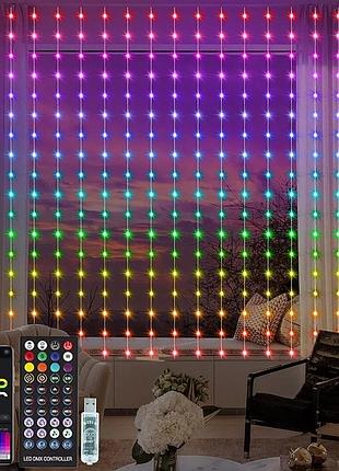 Умная гирлянда-штора светодиодная rgb 200led 3*2м с пультом управления