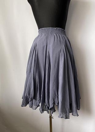 Zara пышная шелковая хлопковая юбка голубая летучая на резинке2 фото