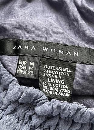 Zara пышная шелковая хлопковая юбка голубая летучая на резинке4 фото