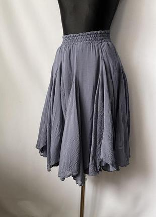 Zara пышная шелковая хлопковая юбка голубая летучая на резинке6 фото