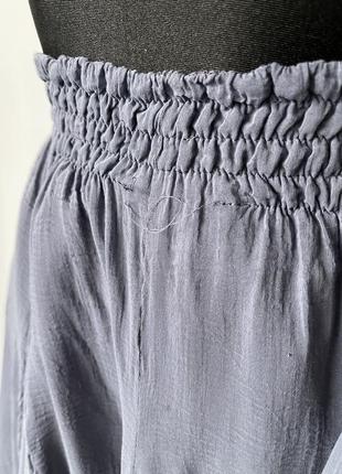 Zara пышная шелковая хлопковая юбка голубая летучая на резинке7 фото