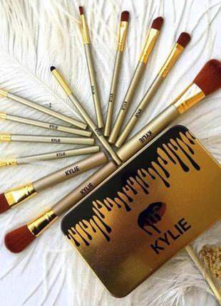 Професійний набір пензлів для макіяжу kylie jenner make-up brush gold set 12 шт.