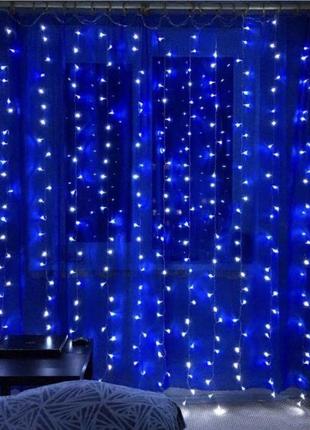 Гирлянда на окно или стену водопад 200см*200см, 240 led-диодов, прозрачный провод синий свет1 фото