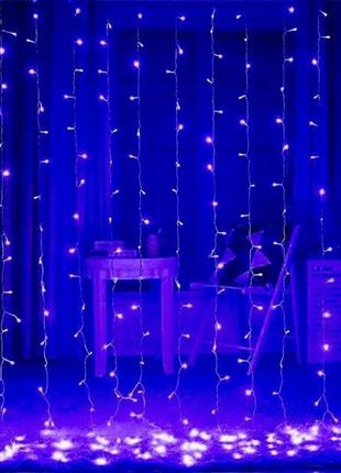 Гирлянда на окно или стену водопад 200см*200см, 240 led-диодов, прозрачный провод синий свет2 фото
