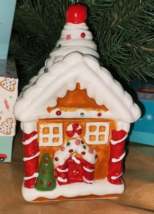 Керамическая банка для сладостей новогодний домик керамический пряничный дом