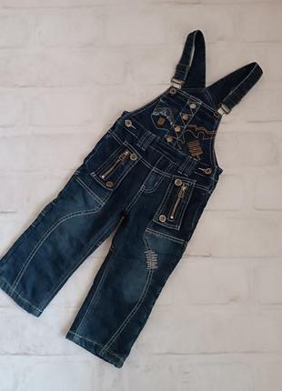 Теплый джинсовый комбинезон