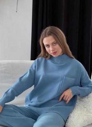 Теплый свитер женский свитшот от костюма голубой