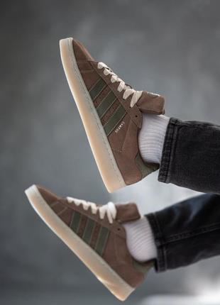 Стильные мужские кроссовки adidas campus 00s brown khaki коричневые с зелёным6 фото