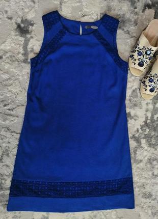 Синее льняное платье с вставками bhs