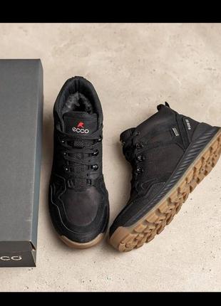 Зимние кожаные мужские кроссовки ecco на меху, спортивные ботинки