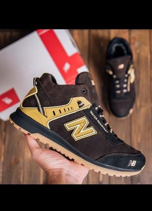 Зимние кожаные мужские кроссовки new balance на меху, ботинки