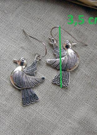 Этнические серьги с птицами голубками серебристые сережки с птицей этно стиль2 фото