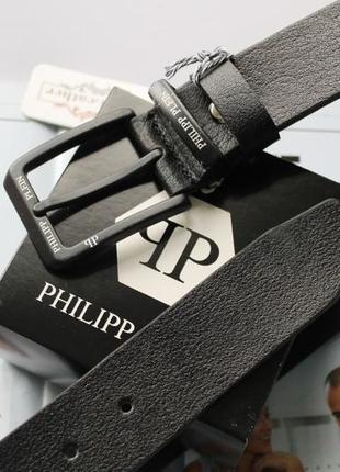 Ремінь philipp plein black чоловічий чорний шкіряний подарункова упаковка на подарунок1 фото