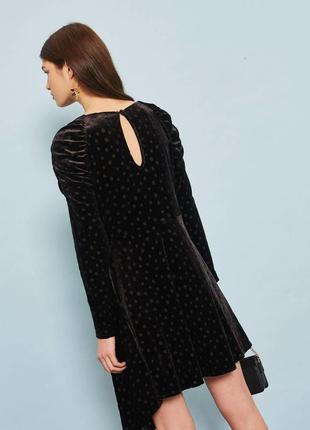 Асиметрична оксамитова чорна сукня topshop чорне велюрове плаття в горошок з рукавами-ліхтариками5 фото