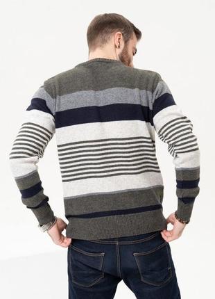 Шерстяной полосатый пуловер цвета хаки2 фото