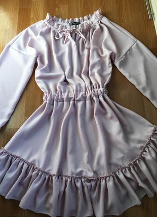 Нереально нежное воздушное легкое платье шелк пудрового цвета с рюшами воланом4 фото
