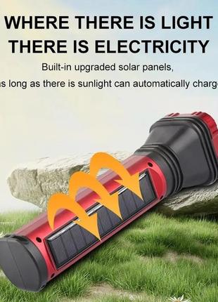 Акумуляторний ручний ліхтар із сонячною батареєю, червоний4 фото