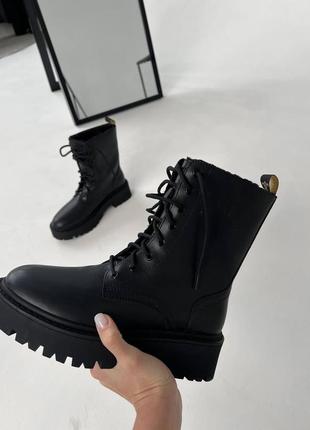 Celine boots black leather, черевики на хутрі, ботинки на меху, сапоги