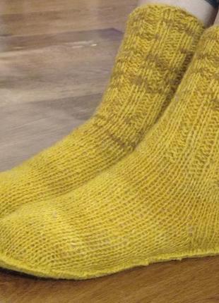 Теплые комфортные шерстяные вязаные носки тапки.1 фото