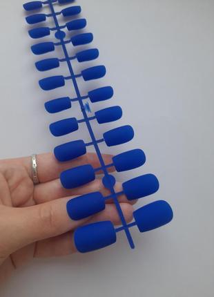 Ногти накладные синие матовые, набор накладных ногтей 24 шт1 фото