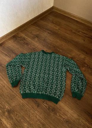 Стильный шерстяной зелёный свитер джемпер в стиле гучи размер xs-s