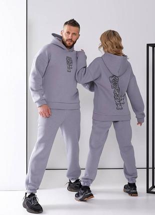 Мужской спортивный костюм на флисе с принтом тигра худи оверсайз брюки family look...