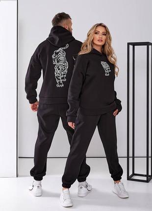 Мужской спортивный костюм на флисе с принтом тигра худи оверсайз брюки family look...