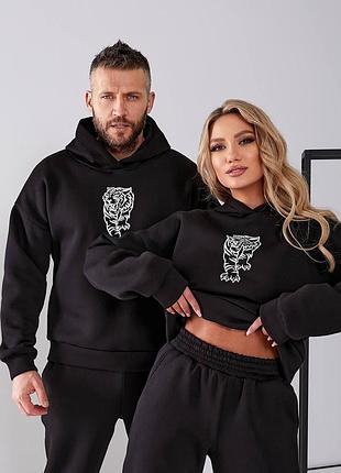 Мужской спортивный костюм на флисе с принтом тигра худи оверсайз брюки family look...