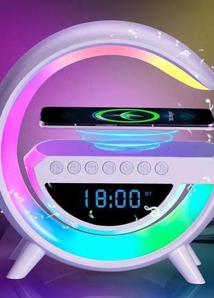 Нічник g бездротова зарядка підставка будильник bluetooth динамік rgb атмосфера лампа телефон зарядна станція.