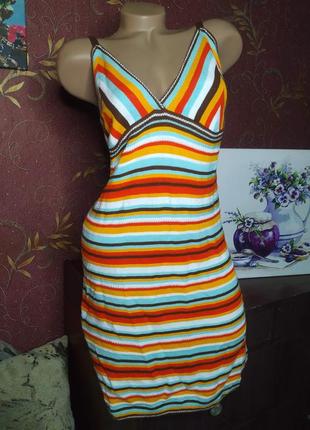 Разноцветное вязаное платье в полоску на бретелях от primark