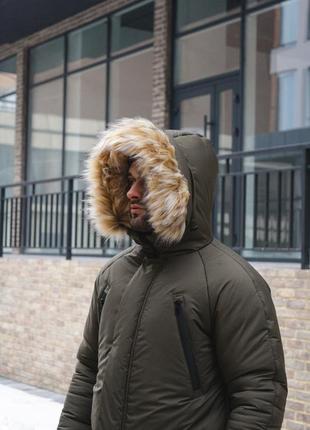 Парка зимняя мужская с мехом hot winter до -25 хаки куртка удлиненная пальто зимнее мужское4 фото
