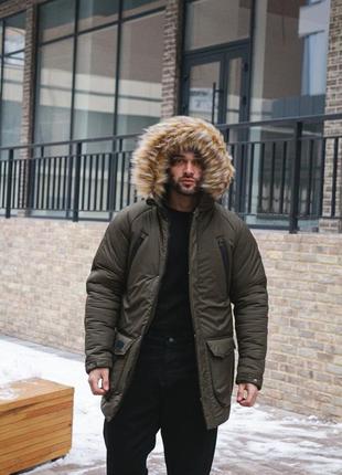 Парка зимняя мужская с мехом hot winter до -25 хаки куртка удлиненная пальто зимнее мужское5 фото